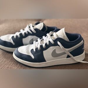 Jordan Kids Navy, White and Silver Low Dunks